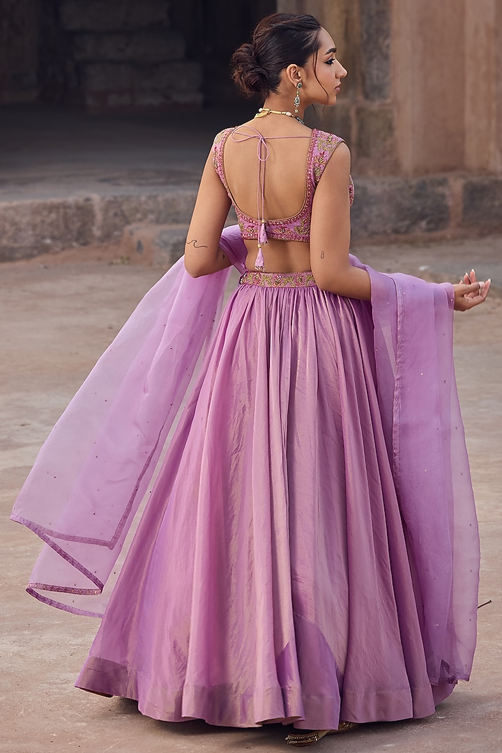 Lilac Tissue Embroidered Skirt Set by Kritika Dawar at Pernia's Pop Up Shop