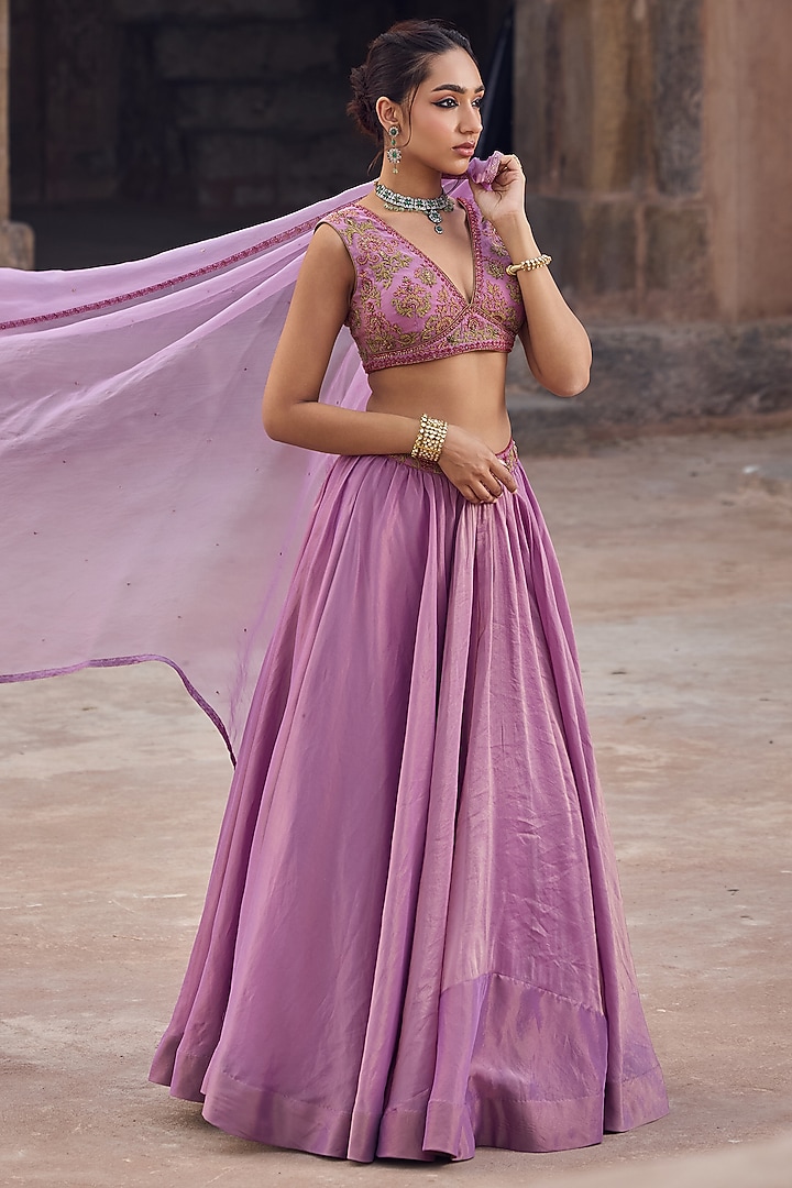 Lilac Tissue Embroidered Skirt Set by Kritika Dawar at Pernia's Pop Up Shop