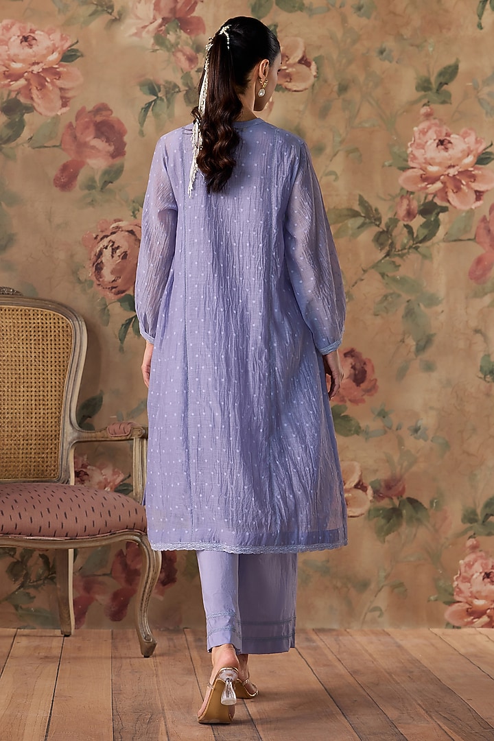 Violet Chanderi Thread Embroidered Kurta Set by Kritika Dawar at Pernia's Pop Up Shop