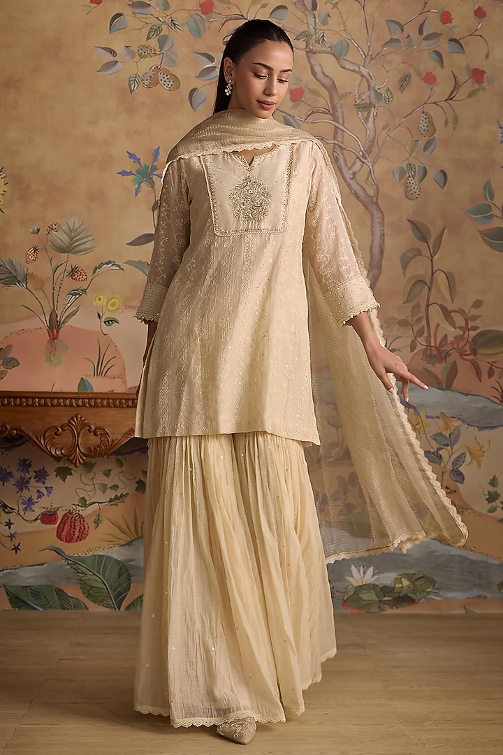 Ivory Silk Chanderi Gharara Set by Kritika Dawar at Pernia's Pop Up Shop