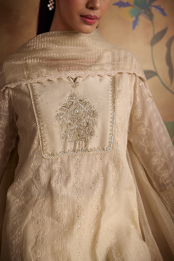 Ivory Silk Chanderi Gharara Set by Kritika Dawar at Pernia's Pop Up Shop