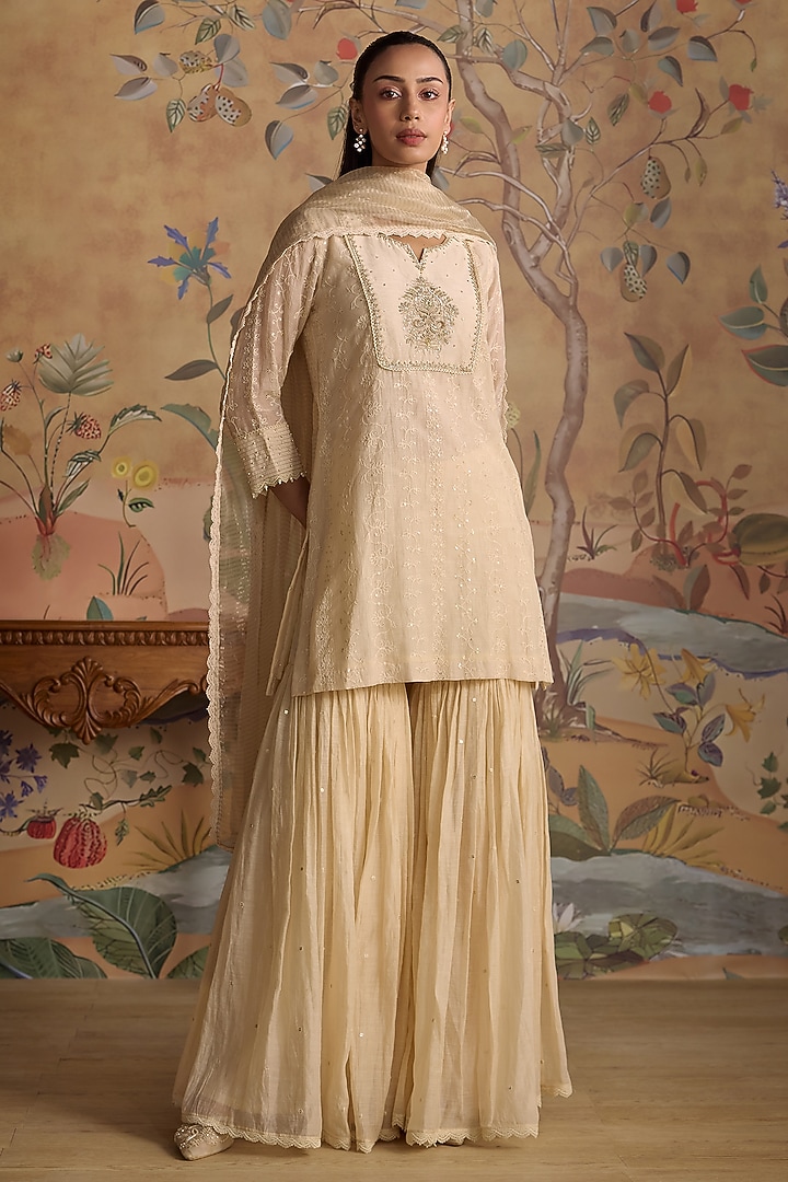 Ivory Silk Chanderi Gharara Set by Kritika Dawar at Pernia's Pop Up Shop
