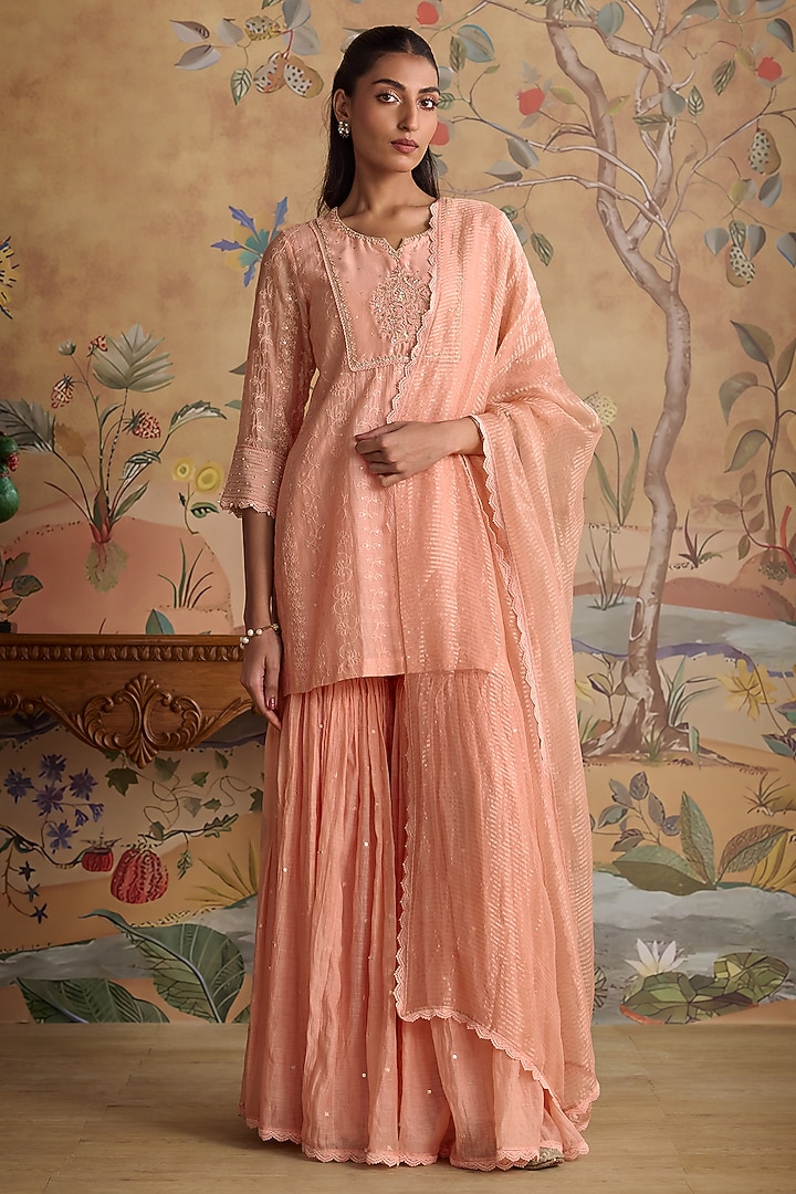Pink Silk Chanderi Gharara Set by Kritika Dawar at Pernia's Pop Up Shop