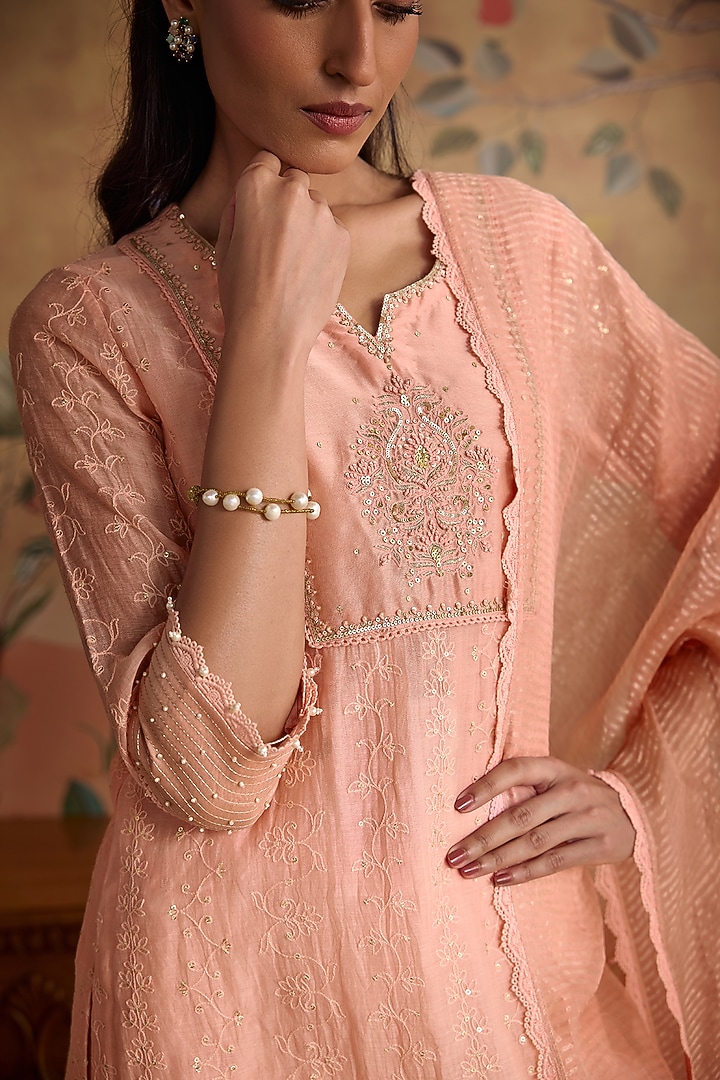 Pink Silk Chanderi Gharara Set by Kritika Dawar at Pernia's Pop Up Shop