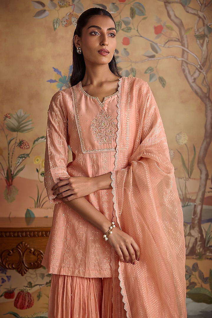 Pink Silk Chanderi Gharara Set by Kritika Dawar at Pernia's Pop Up Shop