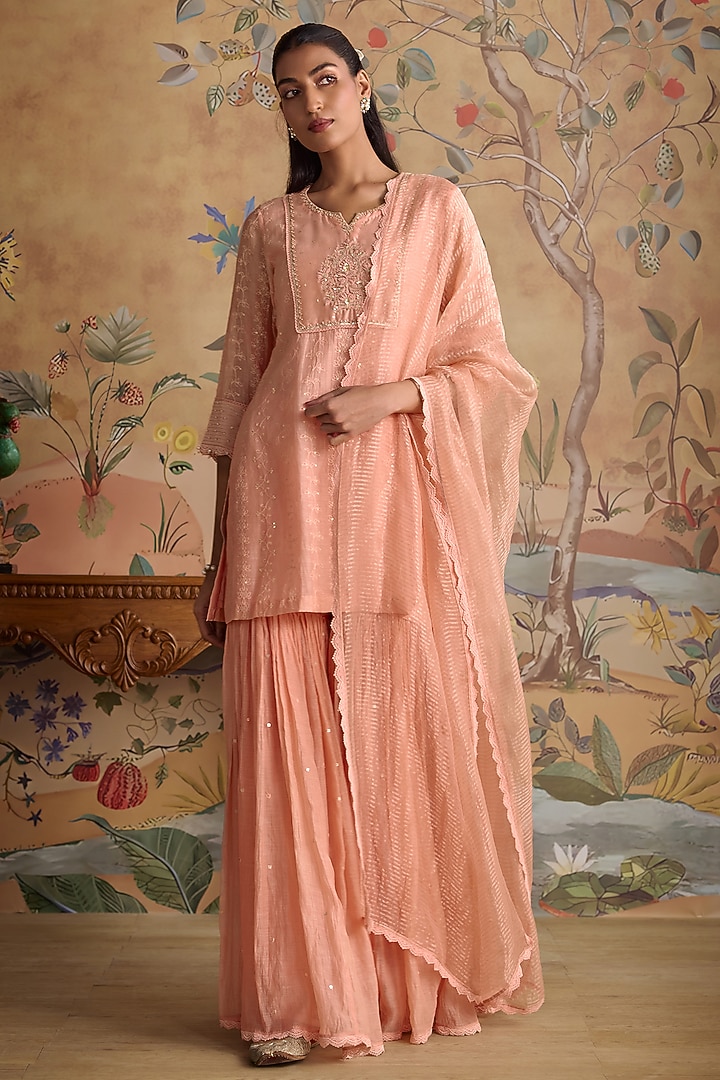 Pink Silk Chanderi Gharara Set by Kritika Dawar at Pernia's Pop Up Shop