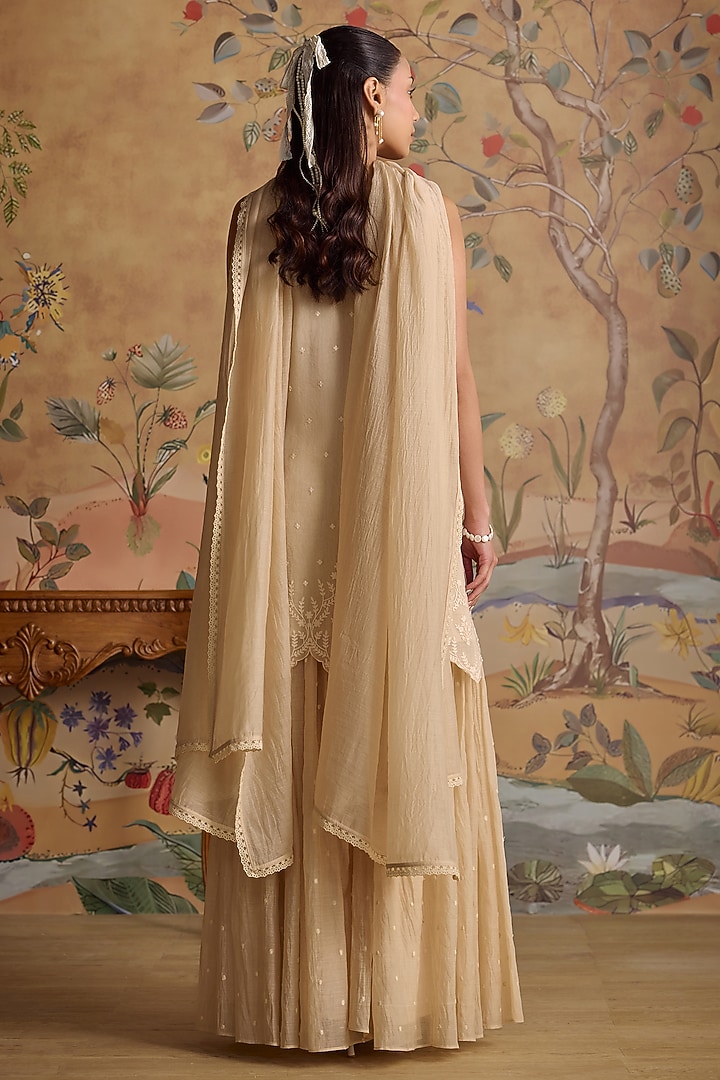 Ivory Chanderi Hand Embroidered Gharara Set by Kritika Dawar at Pernia's Pop Up Shop