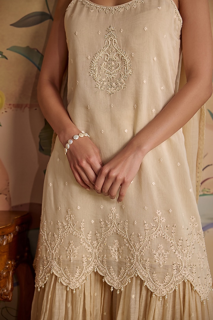 Ivory Chanderi Hand Embroidered Gharara Set by Kritika Dawar at Pernia's Pop Up Shop