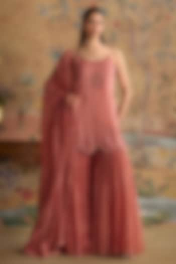 Blush Pink Chanderi Hand Embroidered Gharara Set by Kritika Dawar at Pernia's Pop Up Shop