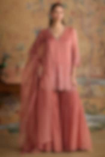 Blush Pink Chanderi Floral Embroidered Gharara Set by Kritika Dawar at Pernia's Pop Up Shop
