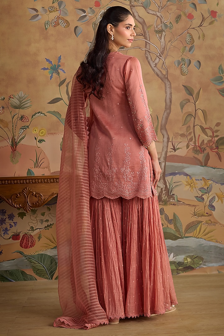 Blush Pink Chanderi Floral Embroidered Gharara Set by Kritika Dawar at Pernia's Pop Up Shop
