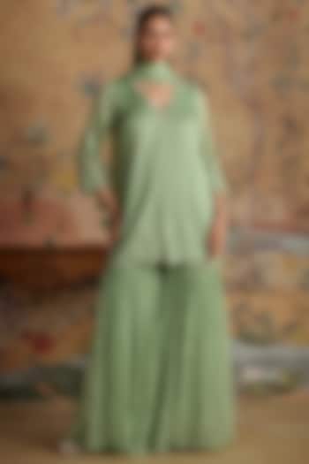 Mint Green Chanderi Floral Embroidered Gharara Set by Kritika Dawar at Pernia's Pop Up Shop
