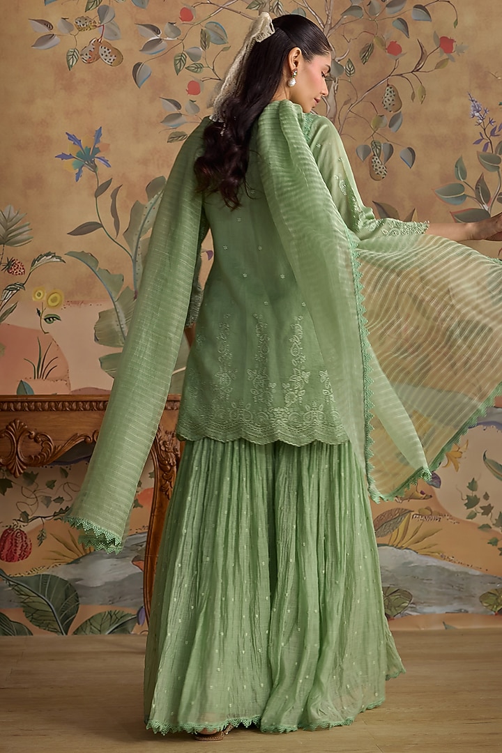 Mint Green Chanderi Floral Embroidered Gharara Set by Kritika Dawar at Pernia's Pop Up Shop