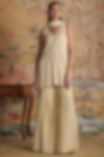 Ivory Chanderi Floral Embroidered Gharara Set by Kritika Dawar at Pernia's Pop Up Shop