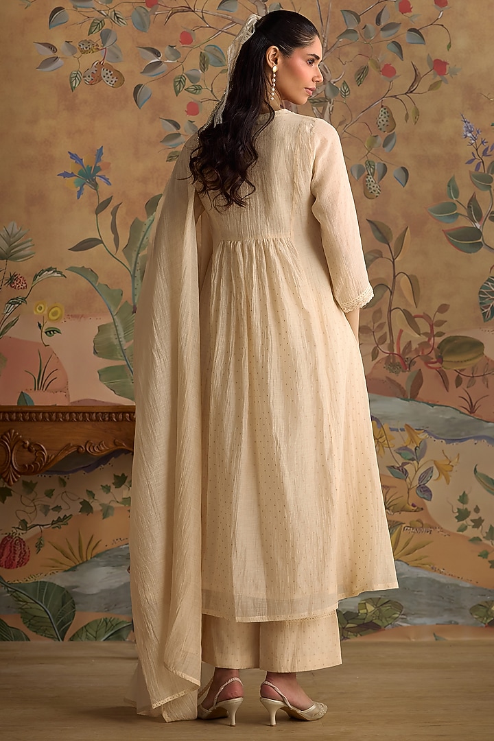 Ivory Chanderi Block Printed Kurta Set by Kritika Dawar at Pernia's Pop Up Shop