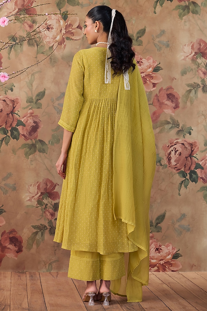 Yellow Chanderi Block Printed Kurta Set by Kritika Dawar at Pernia's Pop Up Shop