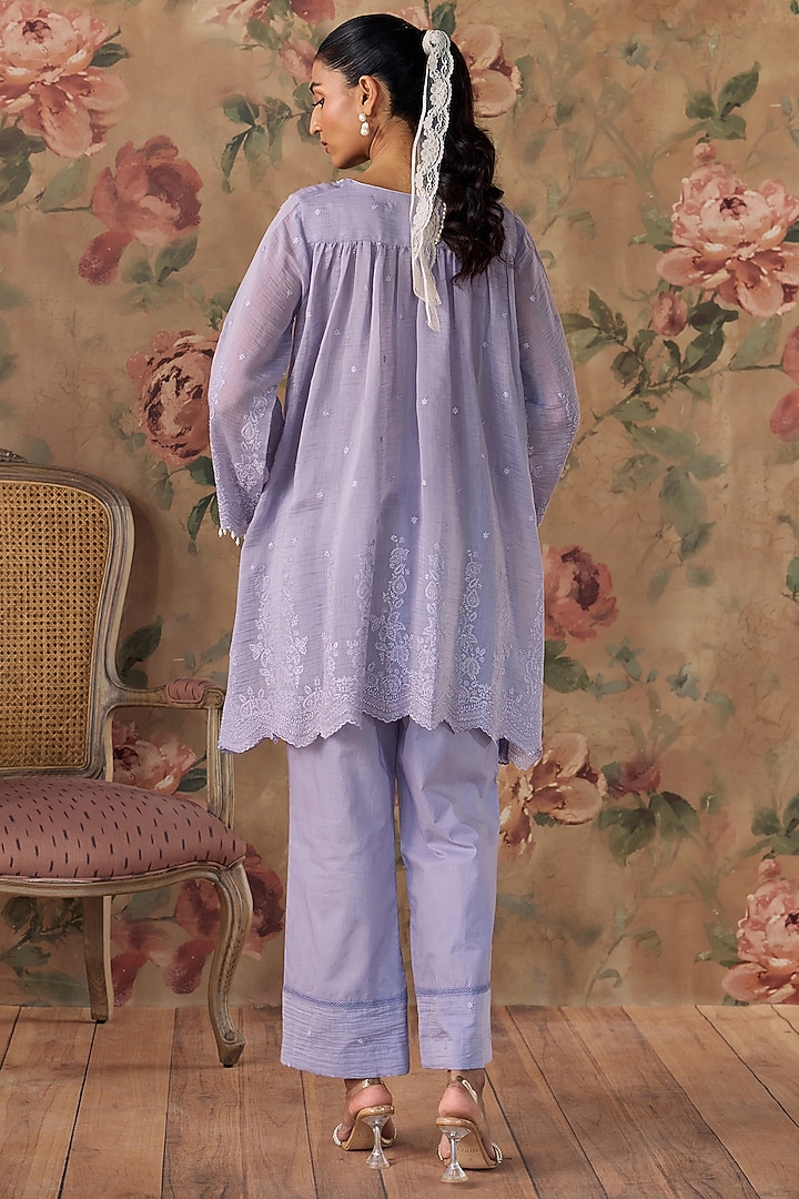 Violet Chanderi Embroidered Flowy Co-Ord Set by Kritika Dawar at Pernia's Pop Up Shop