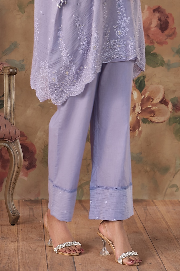 Violet Chanderi Embroidered Flowy Co-Ord Set by Kritika Dawar at Pernia's Pop Up Shop