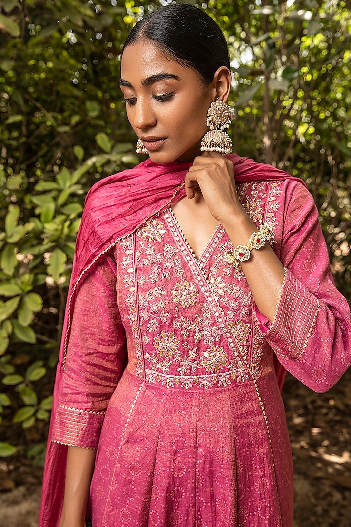 Pink Embroidered Party Wear Anarkali Set by Kritika Dawar at Pernia's Pop Up Shop