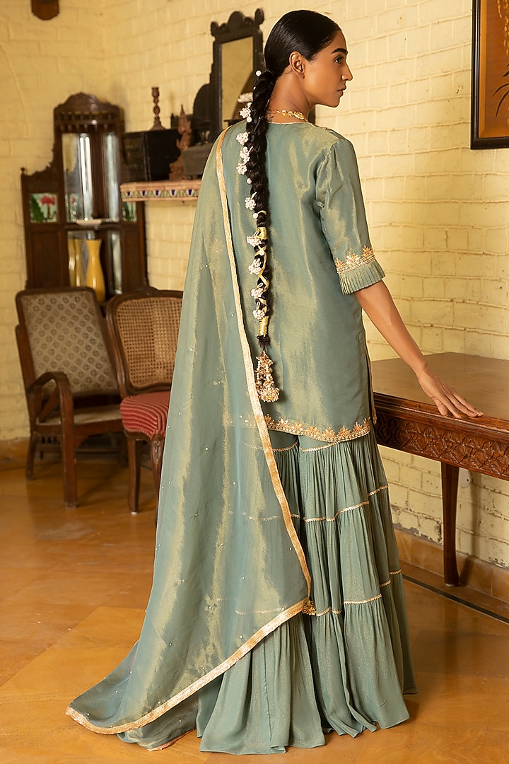 Green Embroidered Wedding Sharara Set by Kritika Dawar at Pernia's Pop Up Shop