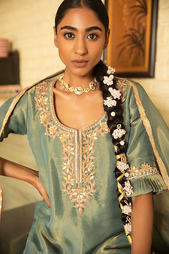 Green Embroidered Wedding Sharara Set by Kritika Dawar at Pernia's Pop Up Shop
