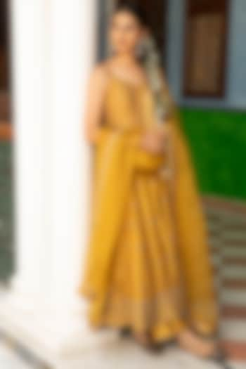 Mustard Embroidered Anarkali Set by Kritika Dawar