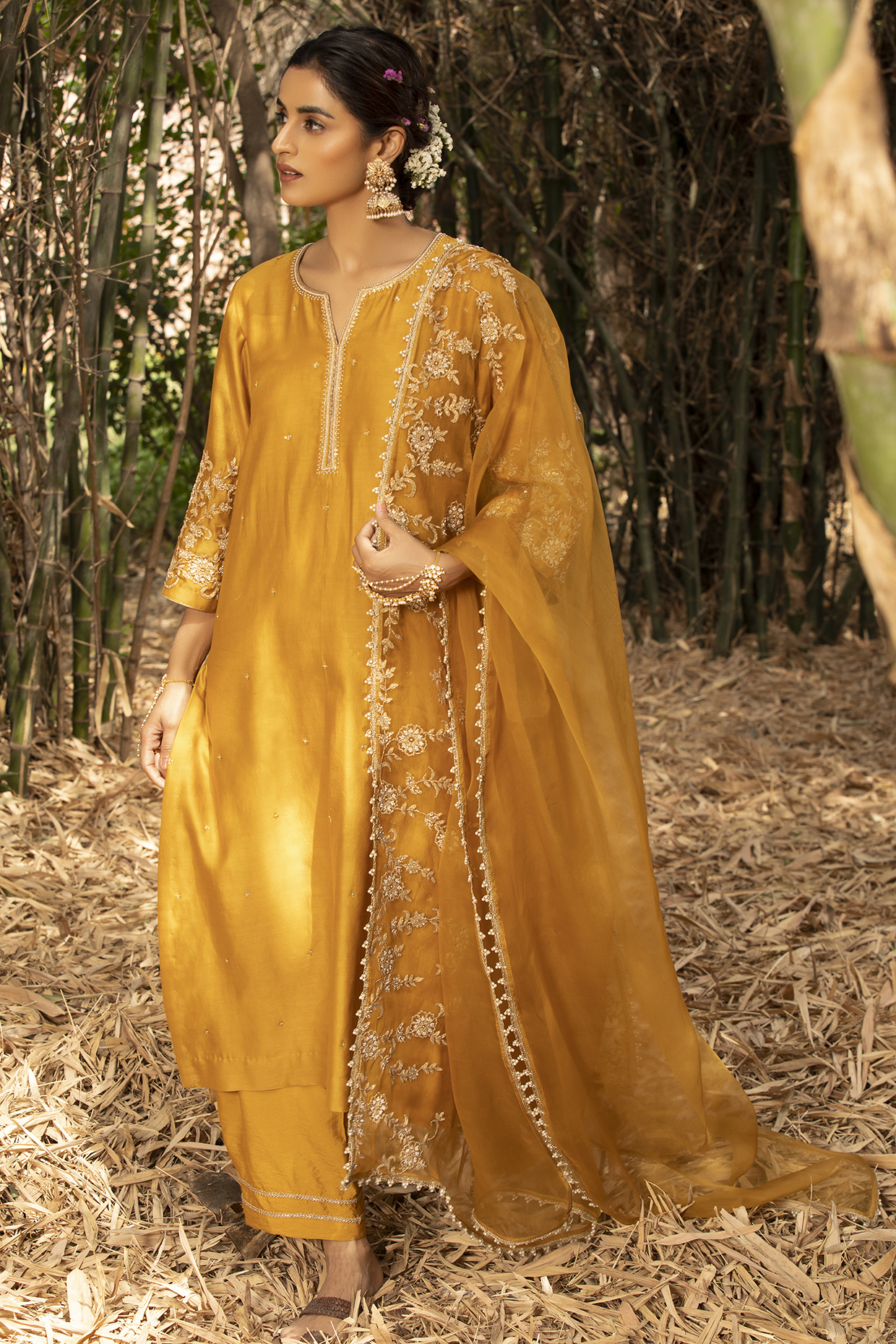 Yellow Chanderi Kurta Set by Kritika Dawar at Pernia's Pop Up Shop