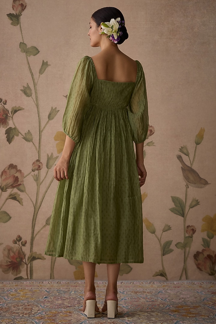 Green Chanderi Block Printed & Hand Embroidered Tunic by Kritika Dawar at Pernia's Pop Up Shop