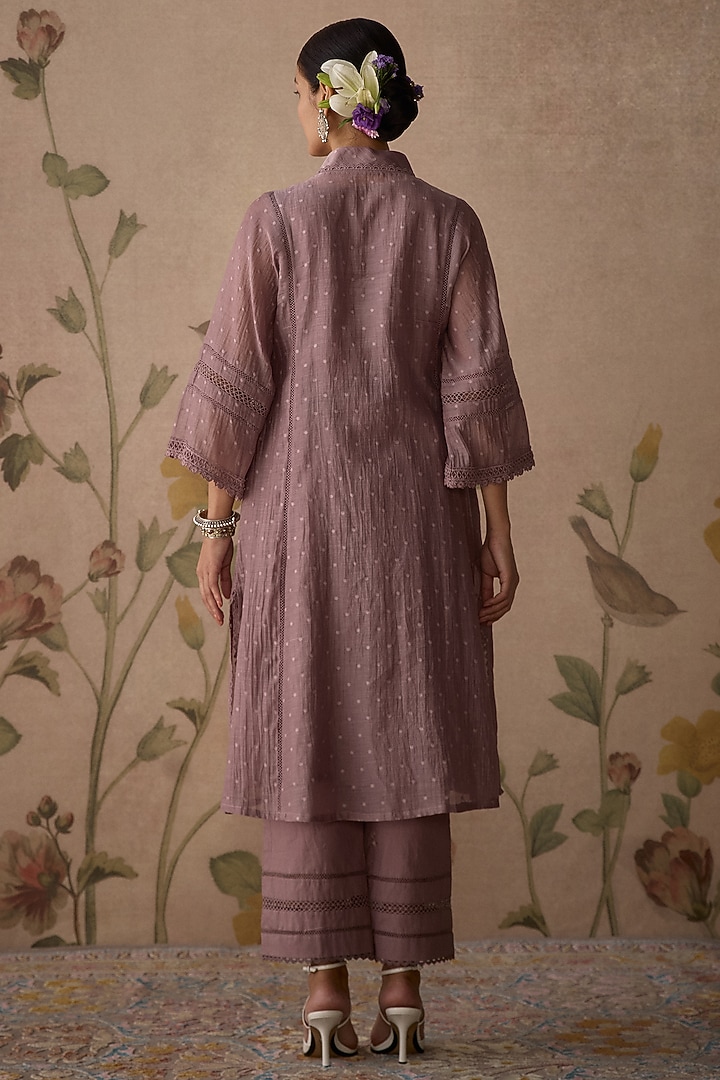 Mauve Chanderi Hand Embroidered Kurta Set by Kritika Dawar at Pernia's Pop Up Shop
