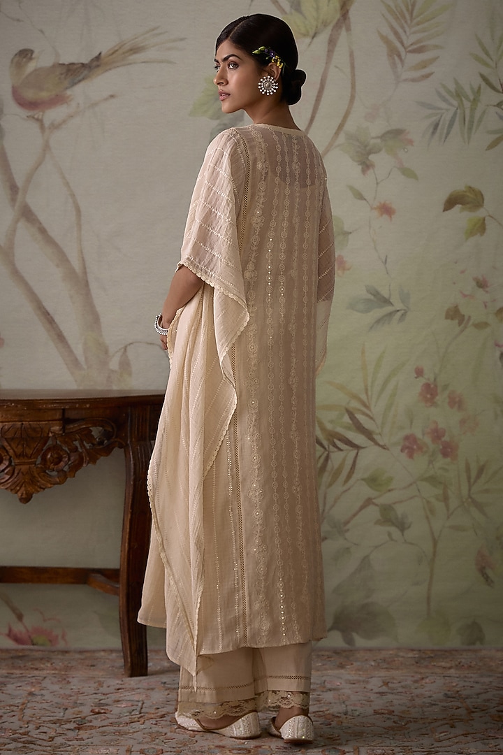 Ivory Chanderi Hand Embroidered Kaftan Set by Kritika Dawar at Pernia's Pop Up Shop