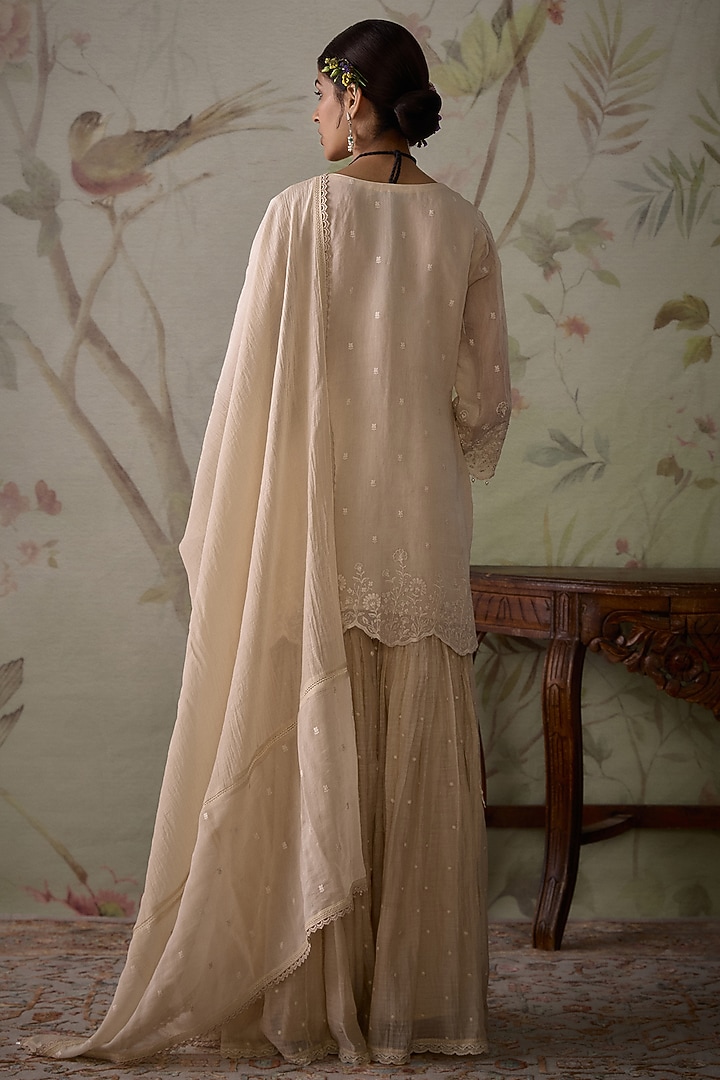 Ivory Chanderi Thread Embroidered Gharara Set by Kritika Dawar at Pernia's Pop Up Shop