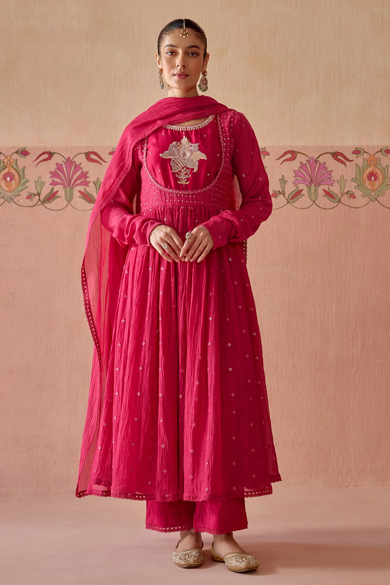 Kritika Dawar Magenta Chanderi Hand Embroidered Anarkali Set