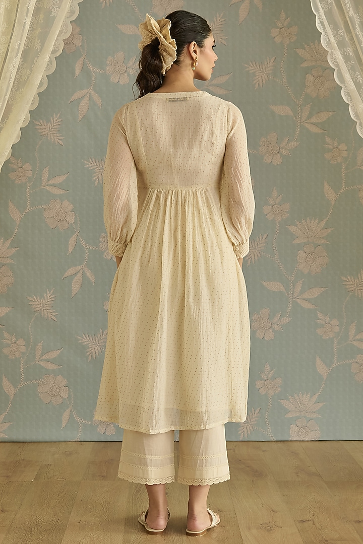 Ivory Chanderi Hand Embroidered Angrakha Kurta Set by Kritika Dawar at Pernia's Pop Up Shop
