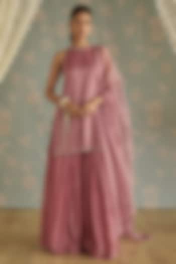 Blush Pink Chanderi Thread Embroidered Gharara Set by Kritika Dawar at Pernia's Pop Up Shop
