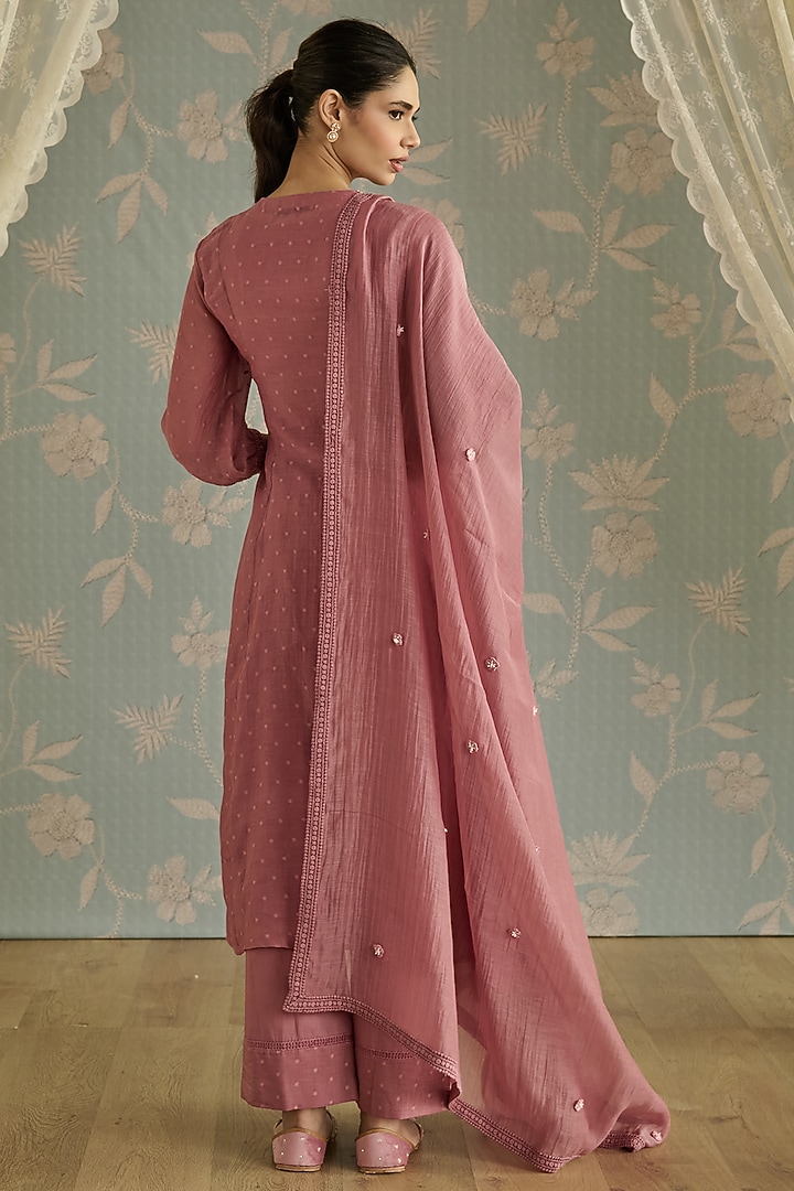Blush Pink Chanderi Hand Embroidered A-Line Kurta Set by Kritika Dawar at Pernia's Pop Up Shop