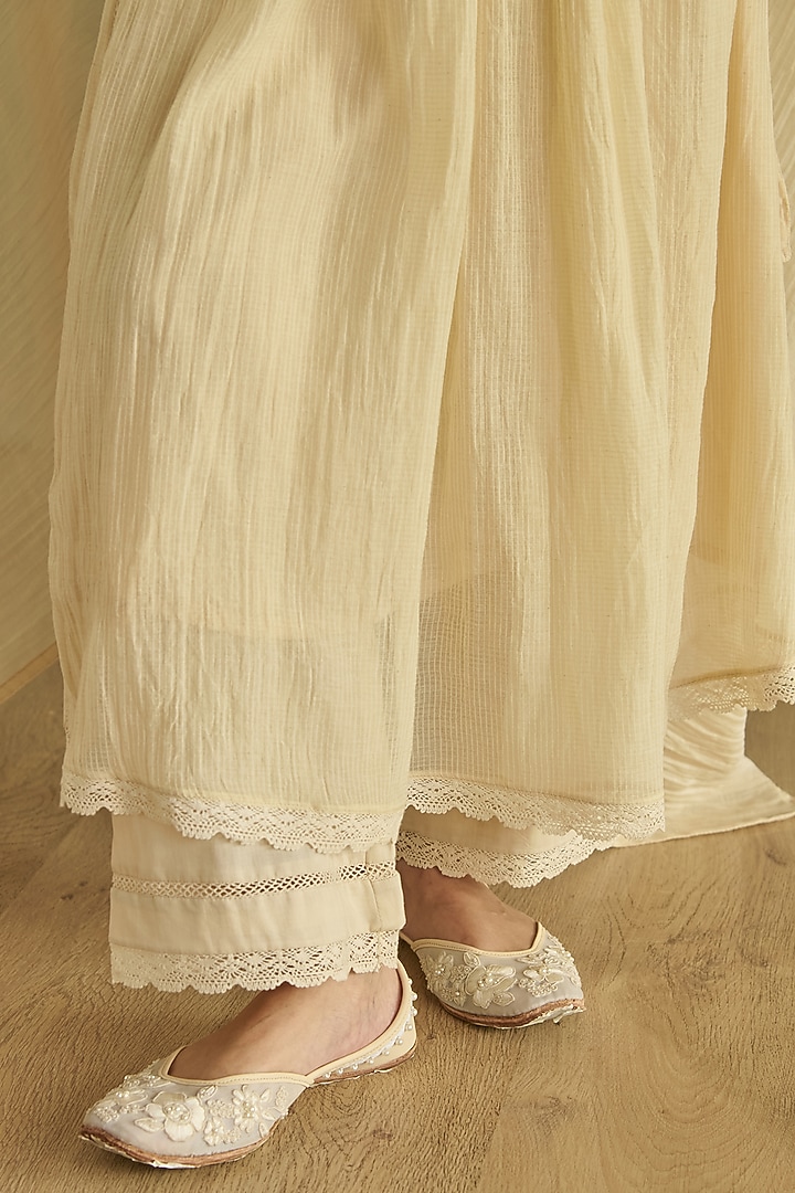 Ivory Chanderi Hand Embroidered Handwoven Kurta Set by Kritika Dawar at Pernia's Pop Up Shop