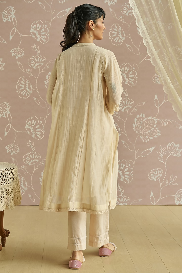 Ivory Chanderi Hand Embroidered Co-Ord Set by Kritika Dawar at Pernia's Pop Up Shop
