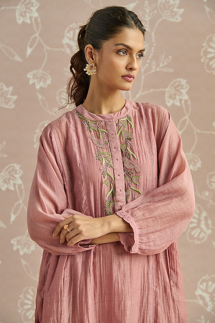 Blush Chanderi Hand Embroidered Co-Ord Set by Kritika Dawar at Pernia's Pop Up Shop