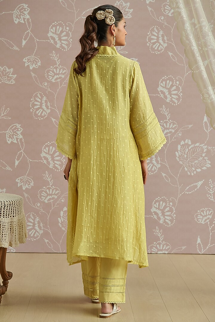 Lemon Yellow Chanderi Hand Embroidered Choga Kurta Set by Kritika Dawar at Pernia's Pop Up Shop