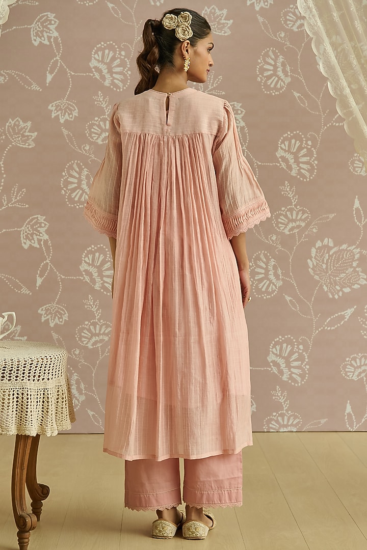 Pink Chanderi Hand Embroidered Tunic Set by Kritika Dawar at Pernia's Pop Up Shop