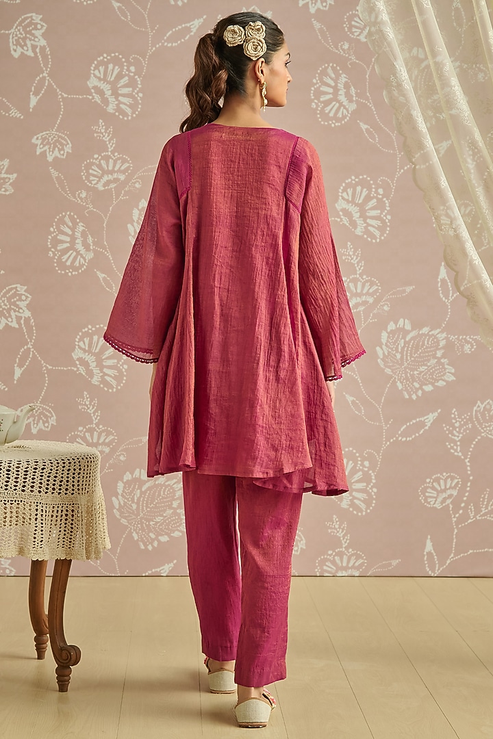 Magenta Tissue Hand Embellished Co-Ord Set by Kritika Dawar at Pernia's Pop Up Shop