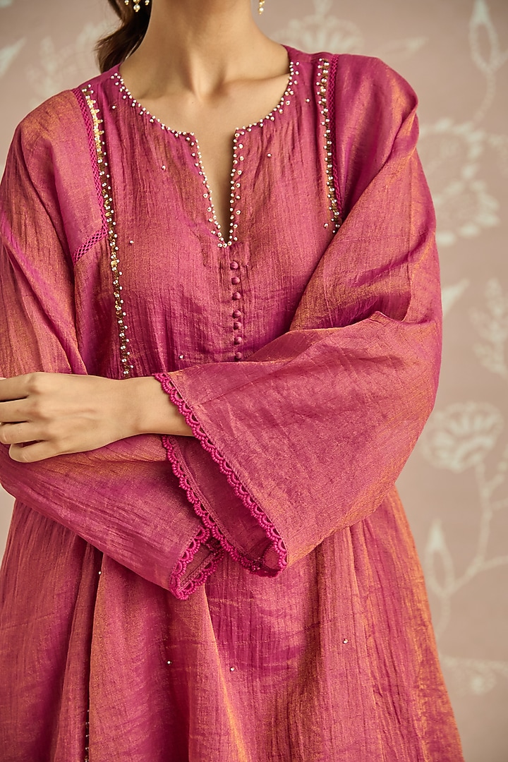 Magenta Tissue Hand Embellished Co-Ord Set by Kritika Dawar at Pernia's Pop Up Shop
