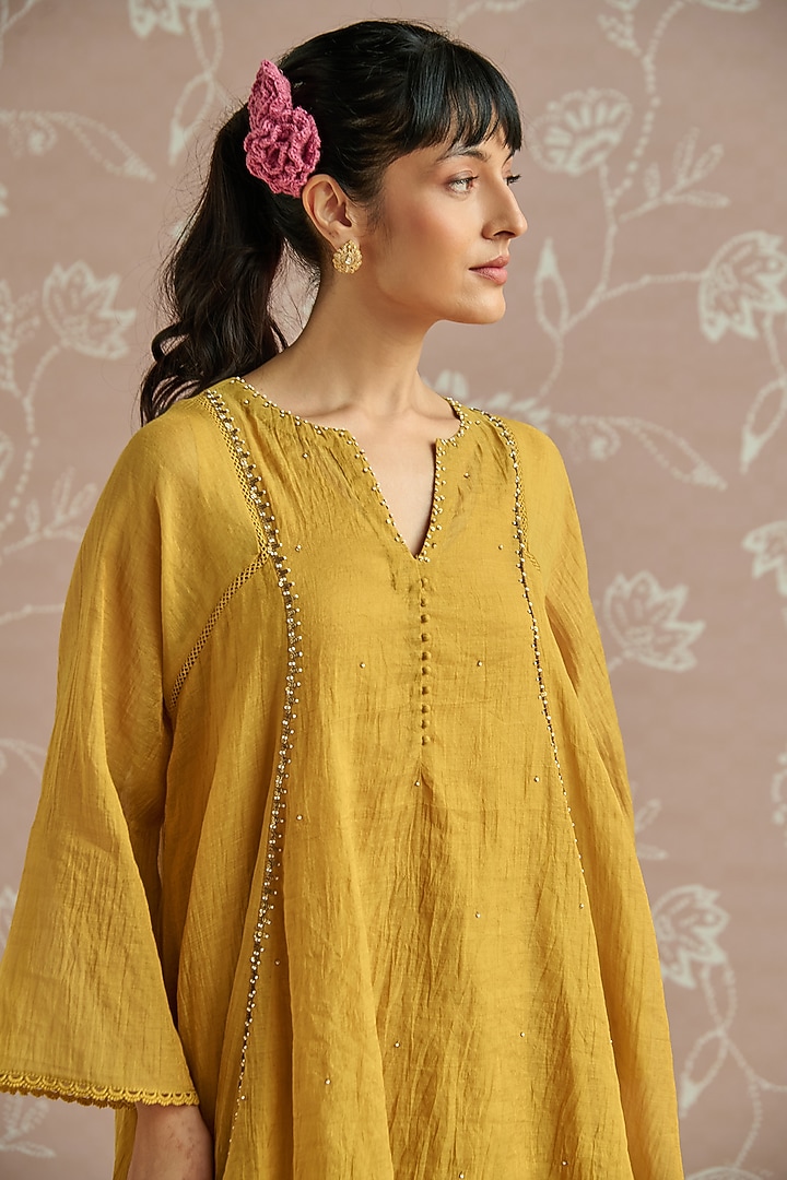 Mustard Tissue Hand Embellished Co-Ord Set by Kritika Dawar at Pernia's Pop Up Shop