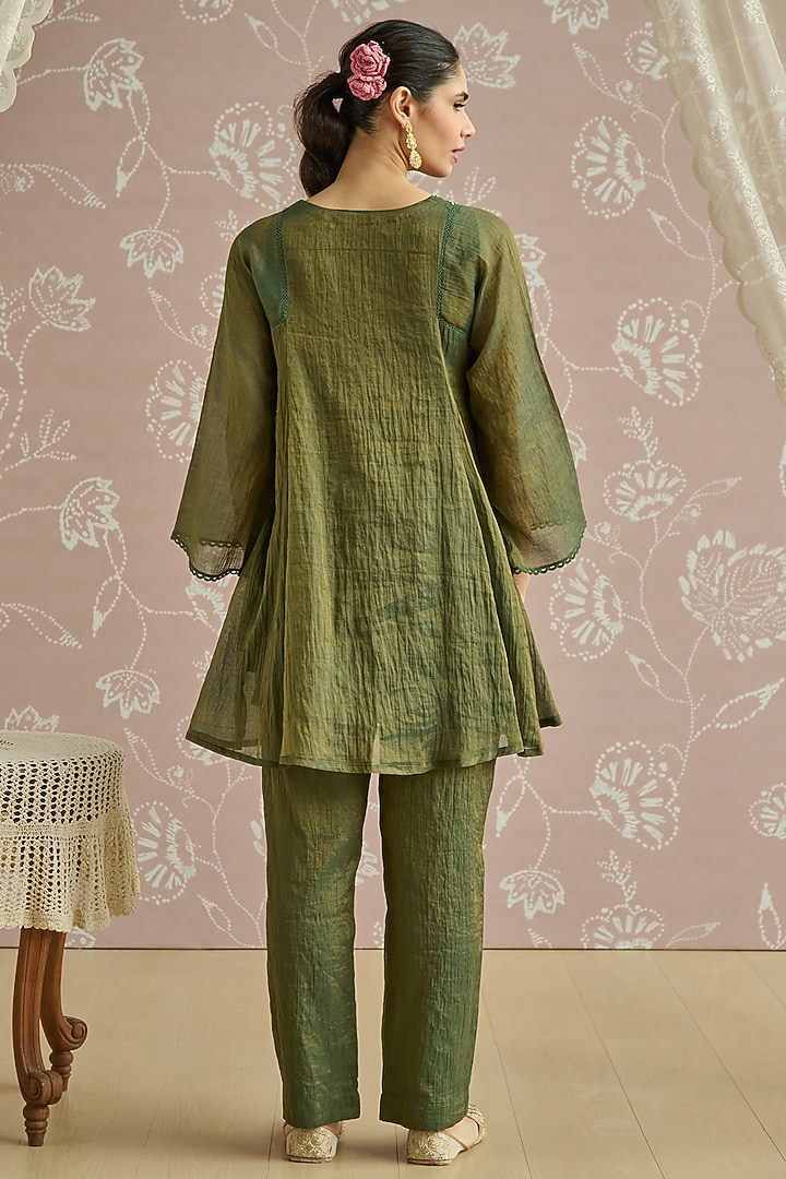 Teal Tissue Hand Embellished Co-Ord Set by Kritika Dawar at Pernia's Pop Up Shop