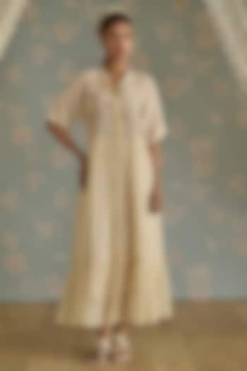 Ivory Chanderi Hand Embroidered Tunic Vacation Dress by Kritika Dawar at Pernia's Pop Up Shop