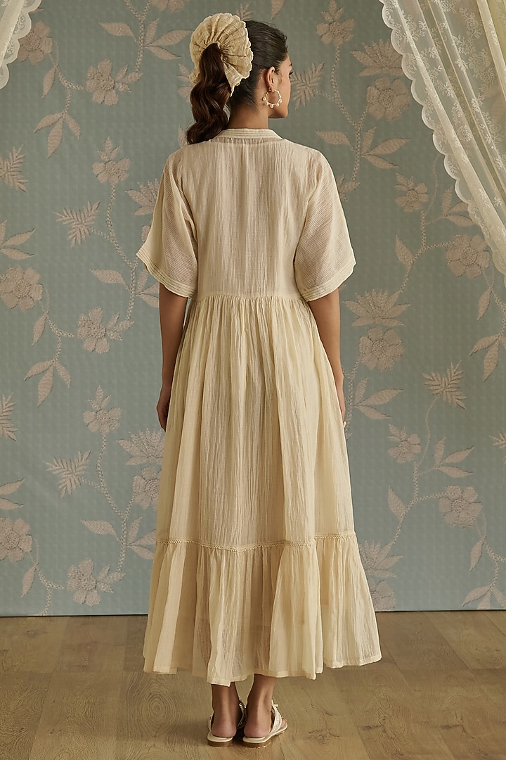 Ivory Chanderi Hand Embroidered Tunic Vacation Dress by Kritika Dawar at Pernia's Pop Up Shop