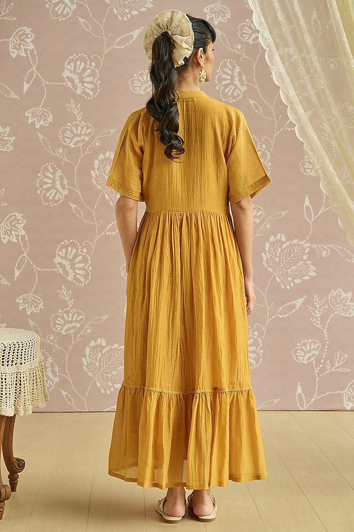 Yellow Chanderi Hand Embroidered Tunic Vacation Dress by Kritika Dawar at Pernia's Pop Up Shop