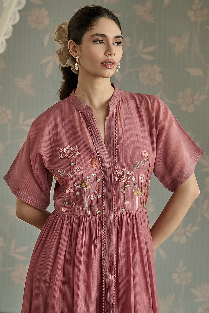 Blush Chanderi Hand Embroidered Tunic Vacation Dress by Kritika Dawar at Pernia's Pop Up Shop