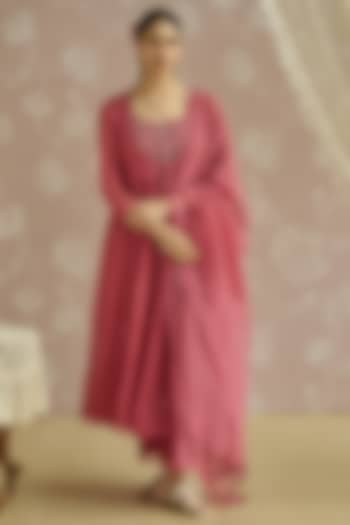 Coral Chanderi Sequins Embroidered Party Wear Anarkali Set by Kritika Dawar at Pernia's Pop Up Shop