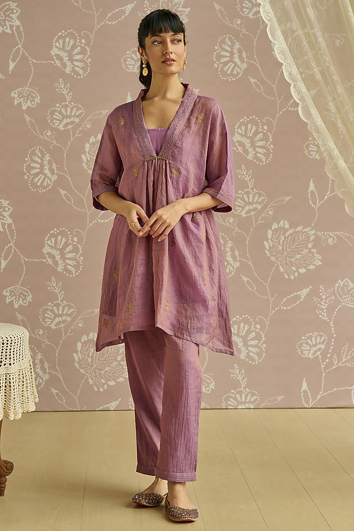 Lilac Tissue Hand Embroidered Co-Ord Set by Kritika Dawar at Pernia's Pop Up Shop